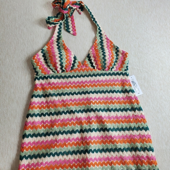 Premier Amour Crochet Halter Sleeveless Chevron Midi Fit + Flare Retro Dress XL - Picture 7 of 9